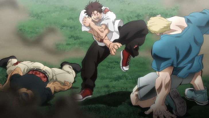 柳龍光とシコルスキー相手に余裕な感じで戦う刃牙