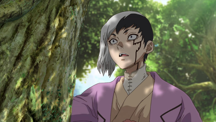 その彫字を発見して驚愕するゲン